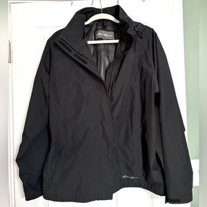 SOLD - Eddie Bauer Weather Edge “Packable” Women’s Rain Coat - Black XL